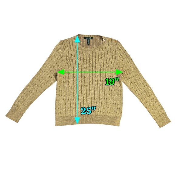 Lauren Ralph Lauren Gold Metallic Cable Knit Button Trim Sweater Old Money - Picture 3 of 7